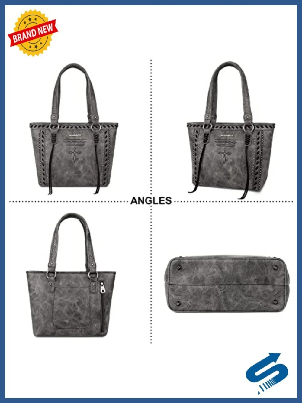Vegan Leather Western Tote Bag with Wallet Studded Shoulder Handbag